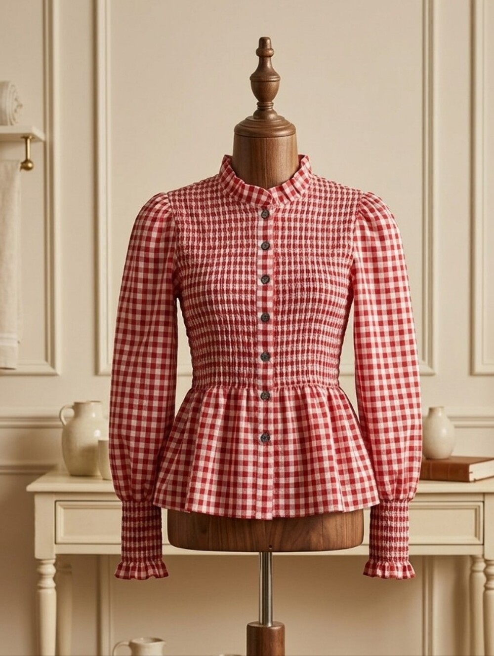 Rosa Clothing Gingham Ruffled Blouse Sz Med